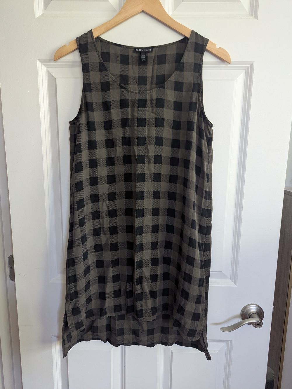 Eileen Fisher Black & Olive Buffalo Check Sleeveless Mini Dress